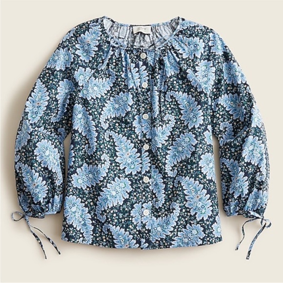 J. Crew Tops - J.Crew Collection Blue Floral Paisley Boho
Cotton Blouse Size Medium